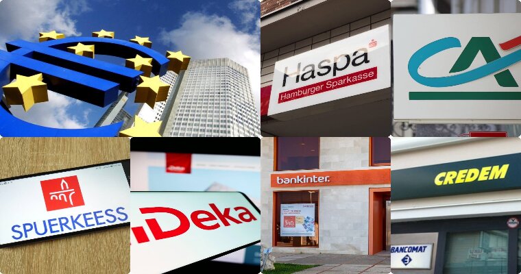 collage di insegne di banche europee