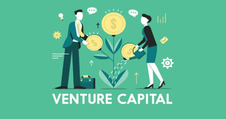 Un disegno che rappresenta una coppia che innaffia una pianta che come fiori genera soldi, metafora del venture capital